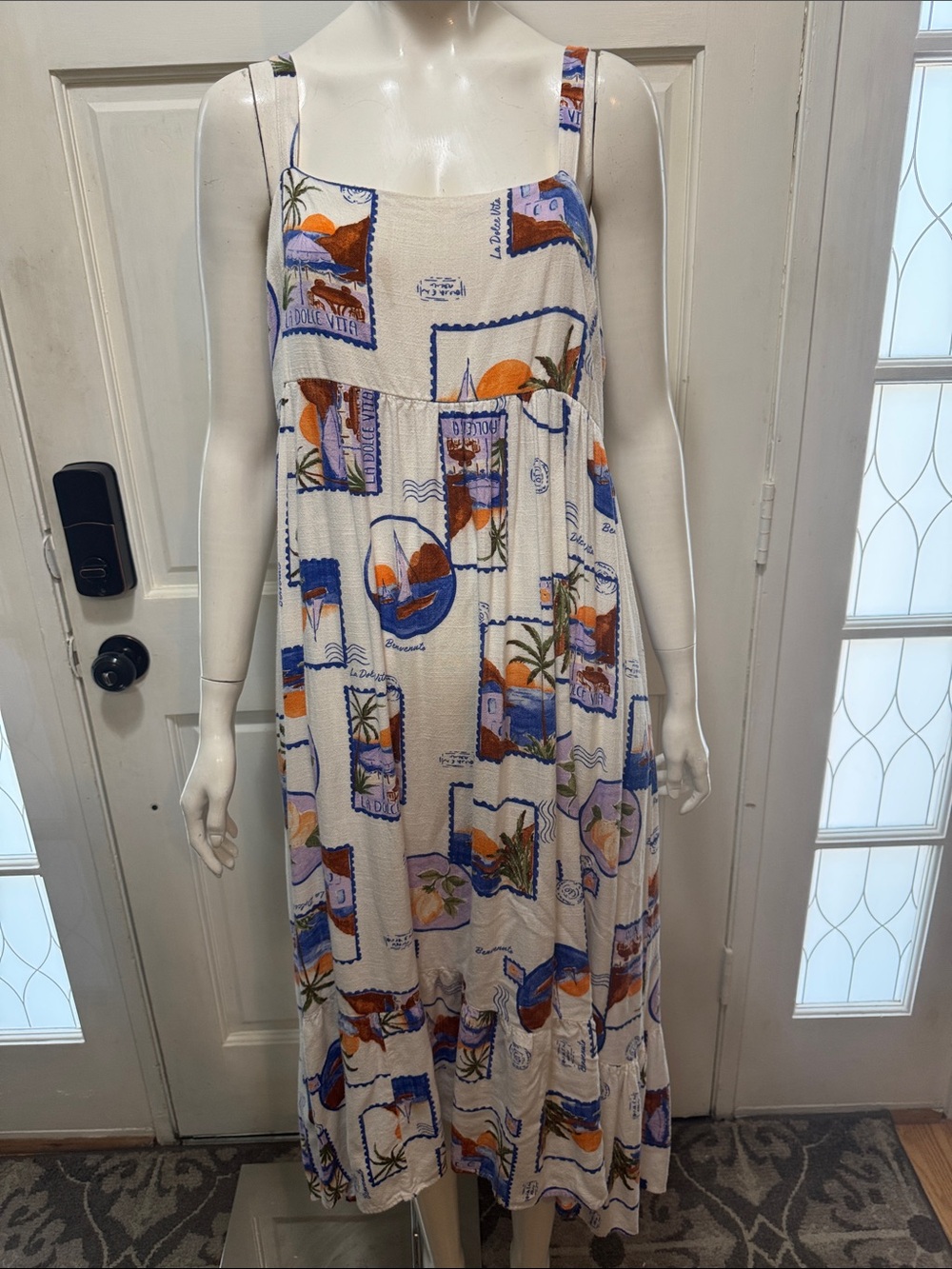 Paper Heart La Dolce Vita White Tropical Print Maxi Sundress. A